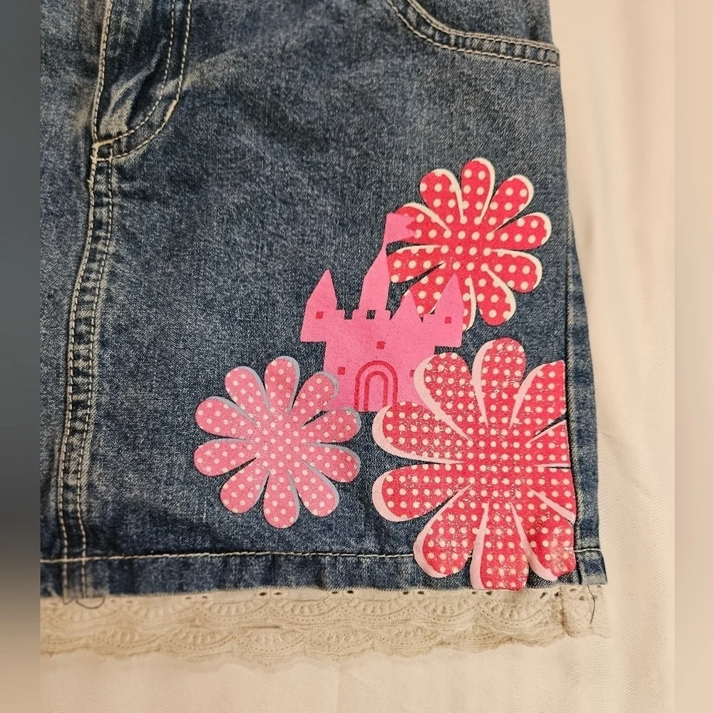 Disney Girls Blue Jean Skirt With Built In Shorts Princess Castle Design Size 6